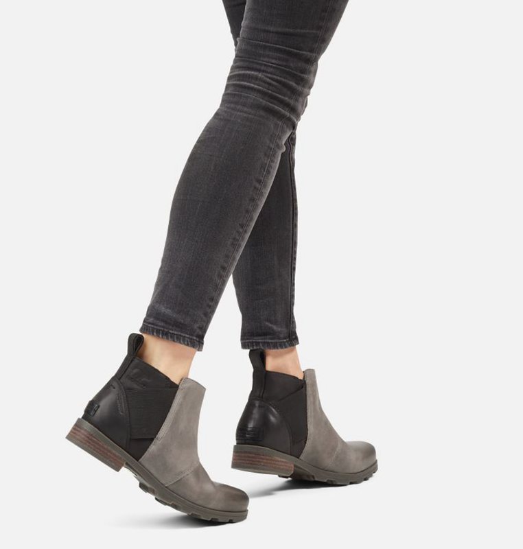 Womens Booties Grey/Black - Sorel Emelie™ Chelsea Low - 067-OHTGFN